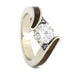 14K White Gold Moissanite and Tanzanite Engagement Ring with Hardwood Inlay
