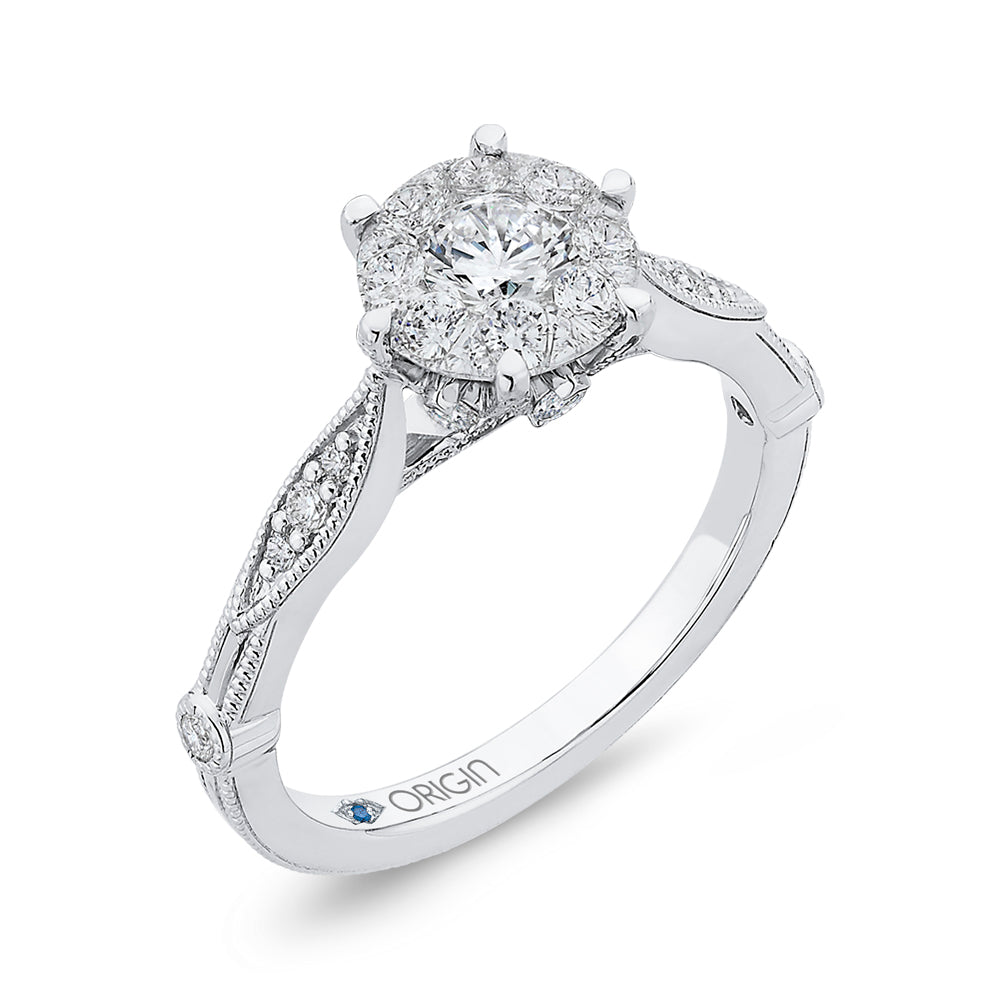 14K White Gold Round & Marquise Diamond Engagement Ring