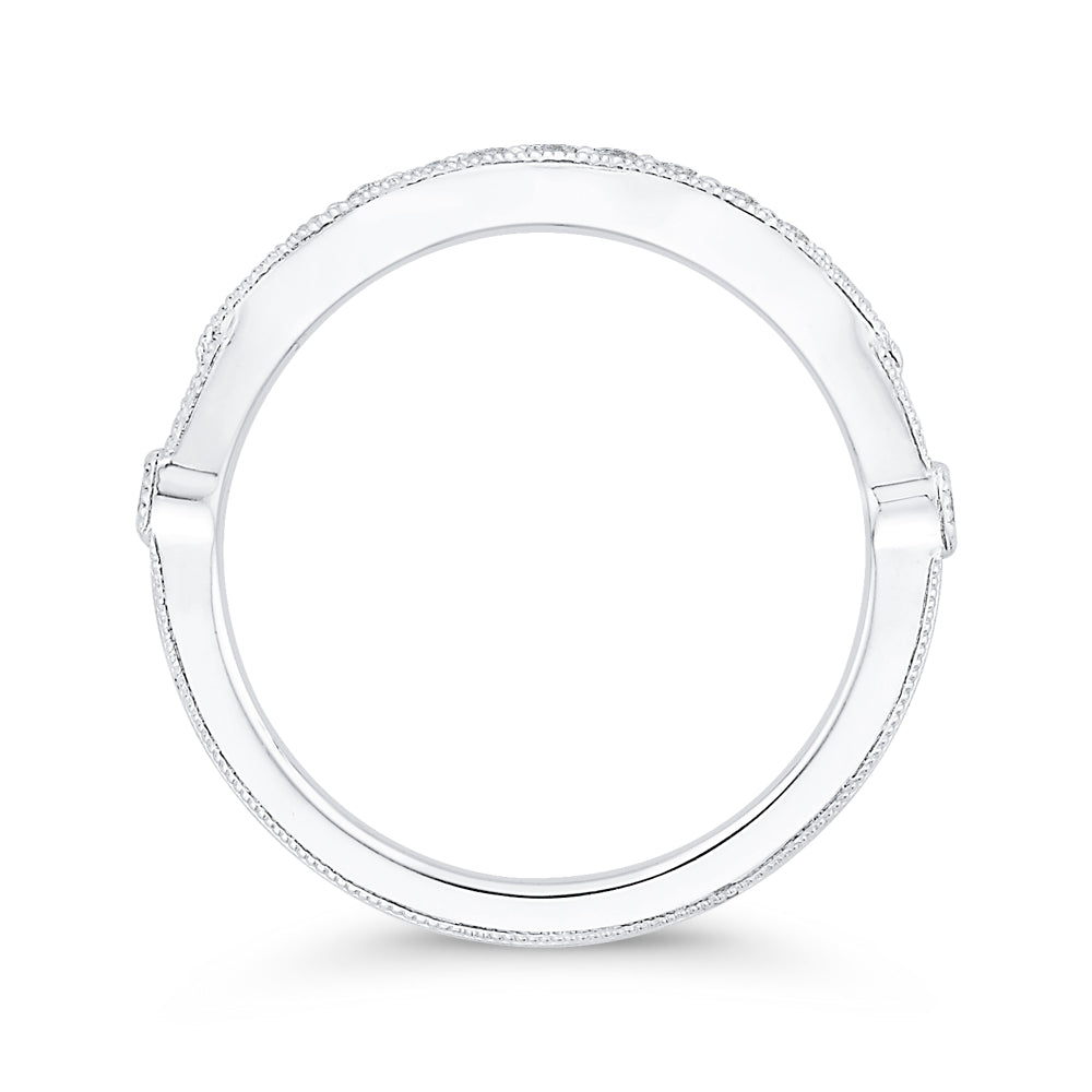 14K White Gold Round Diamond Half-Eternity Contour Wedding Band