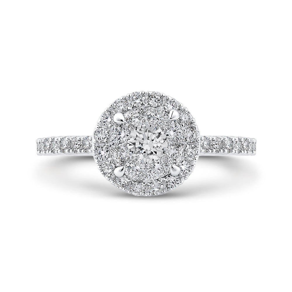 14K White Gold Round Cut Diamond Halo Engagement Ring