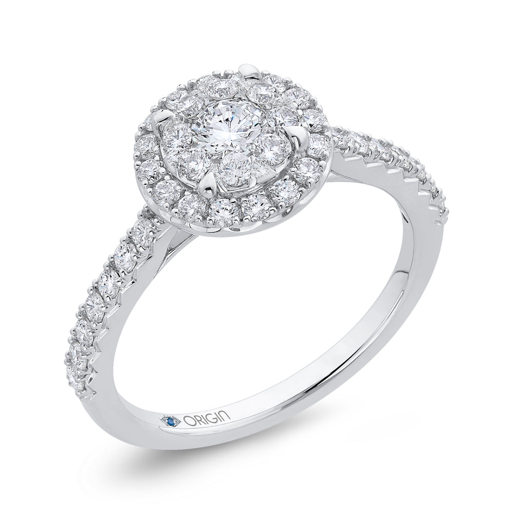 14K White Gold Round Cut Diamond Halo Engagement Ring