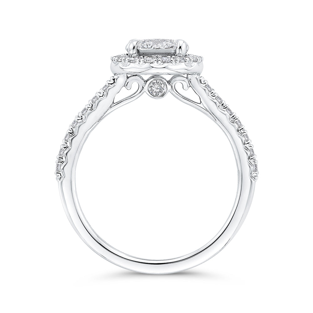 14K White Gold Round Cut Diamond Halo Engagement Ring