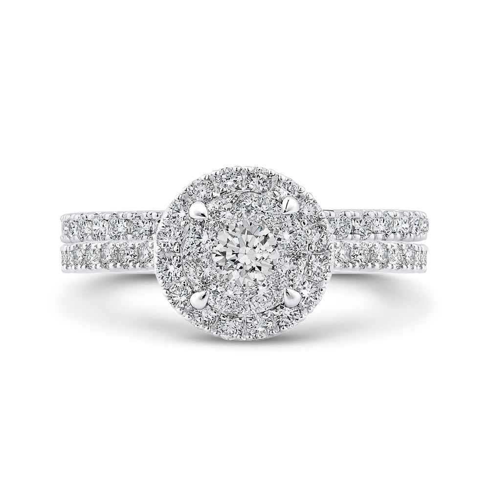 14K White Gold Round Cut Diamond Halo Engagement Ring