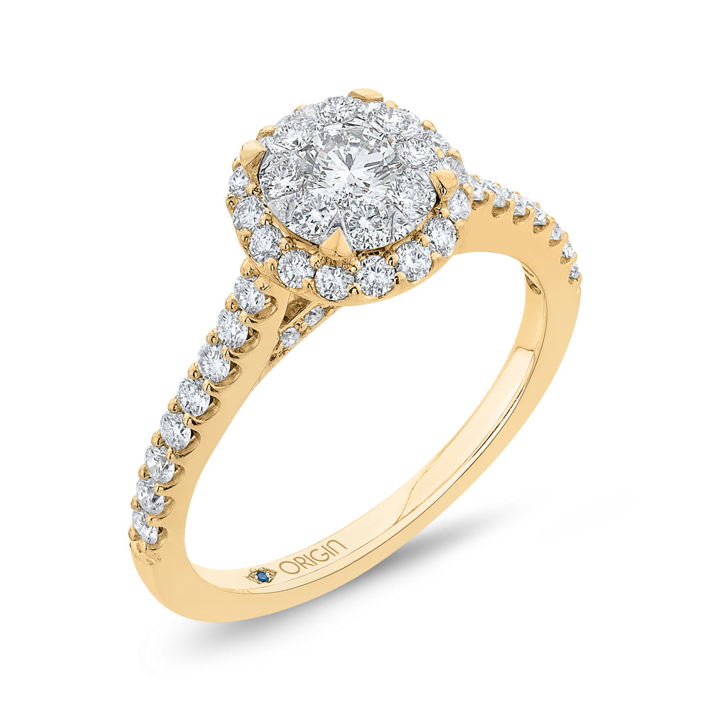 Round Cut Diamond Halo Engagement Ring In 14K Two-Tone Gold