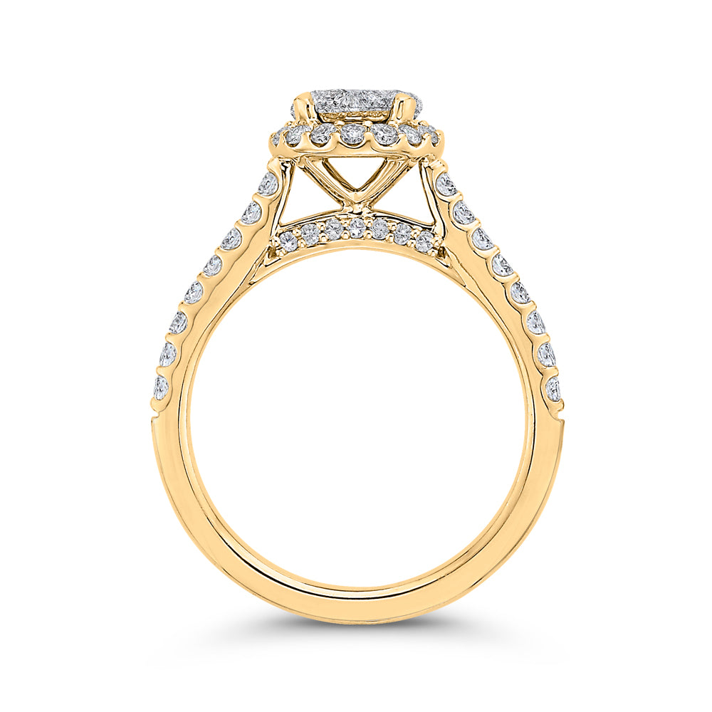 Round Cut Diamond Halo Engagement Ring In 14K Two-Tone Gold