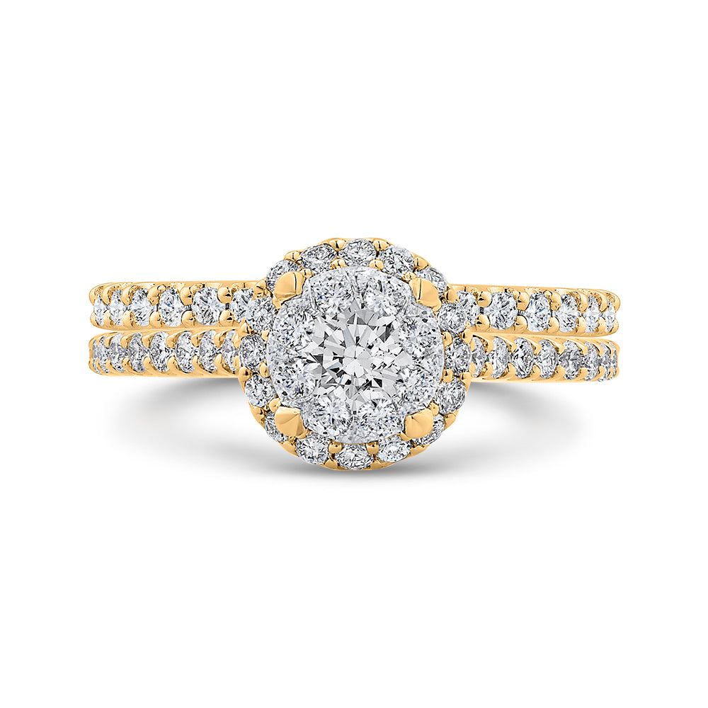 Round Cut Diamond Halo Engagement Ring In 14K Two-Tone Gold