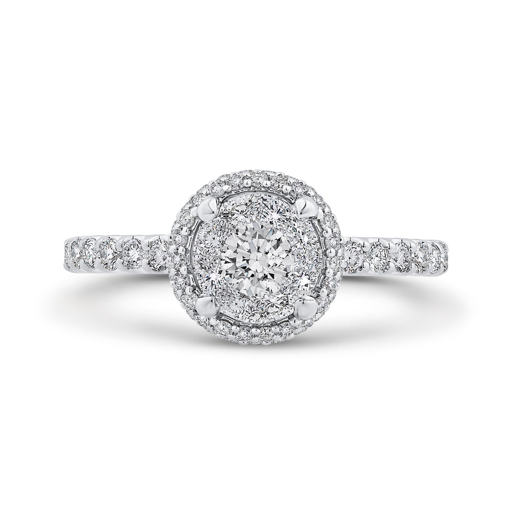 14K White Gold Round Cut Diamond Halo Engagement Ring