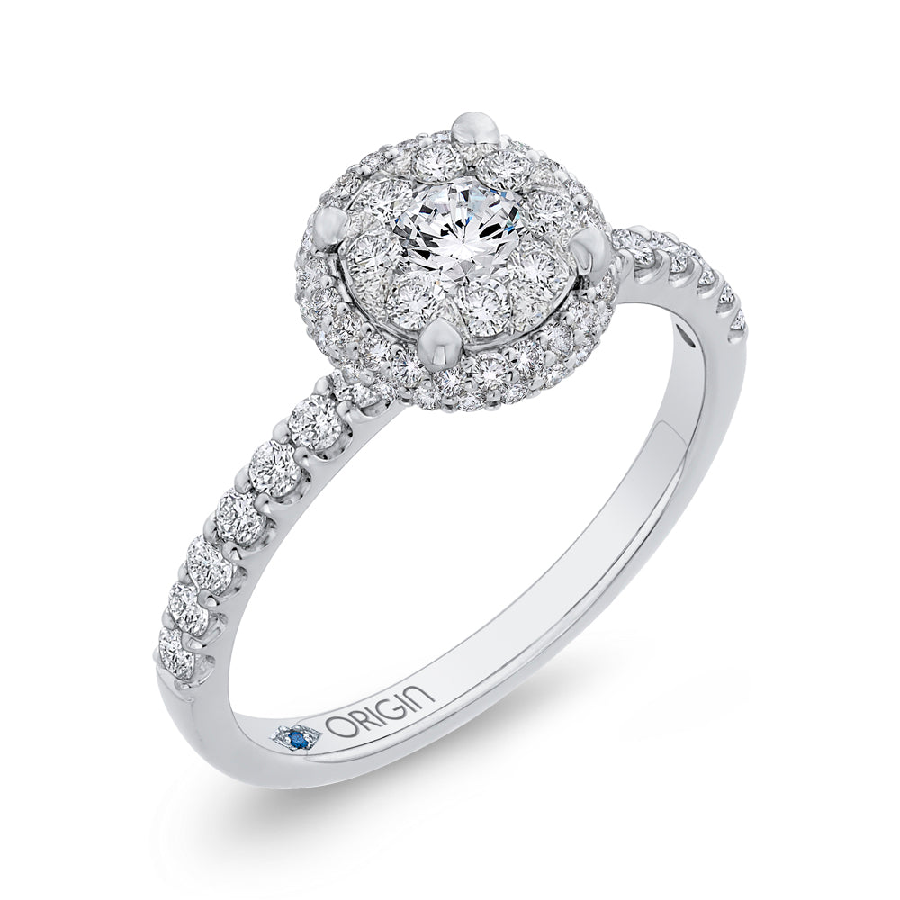 14K White Gold Round Cut Diamond Halo Engagement Ring