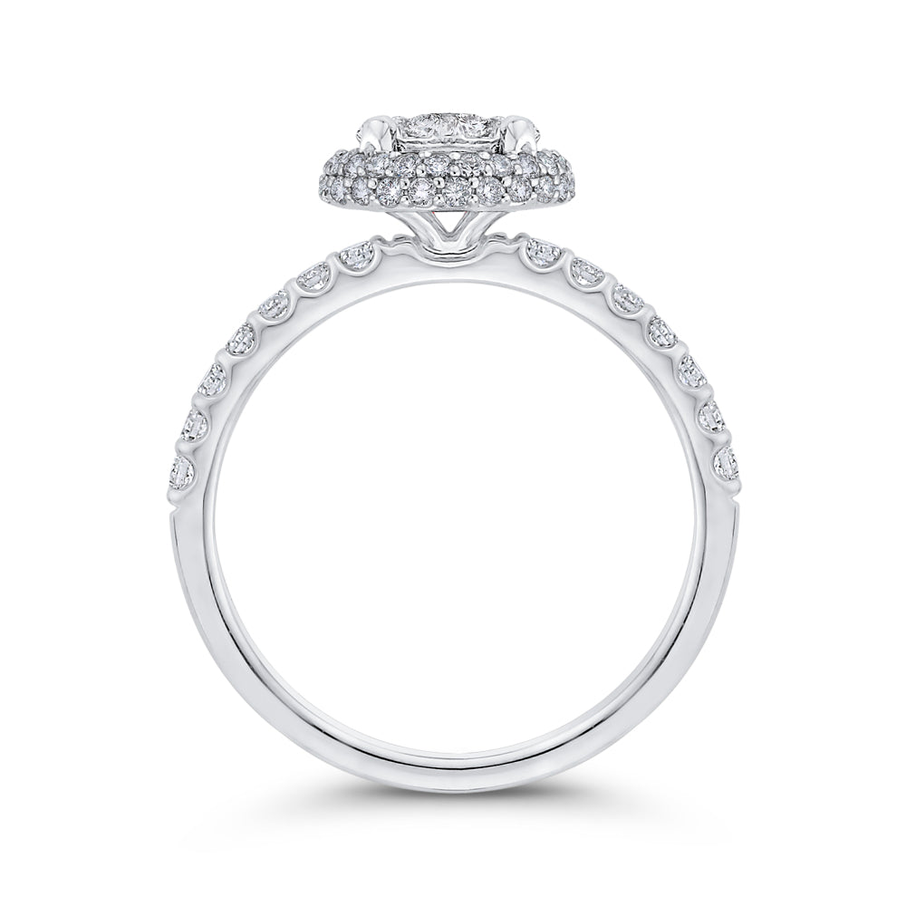 14K White Gold Round Cut Diamond Halo Engagement Ring
