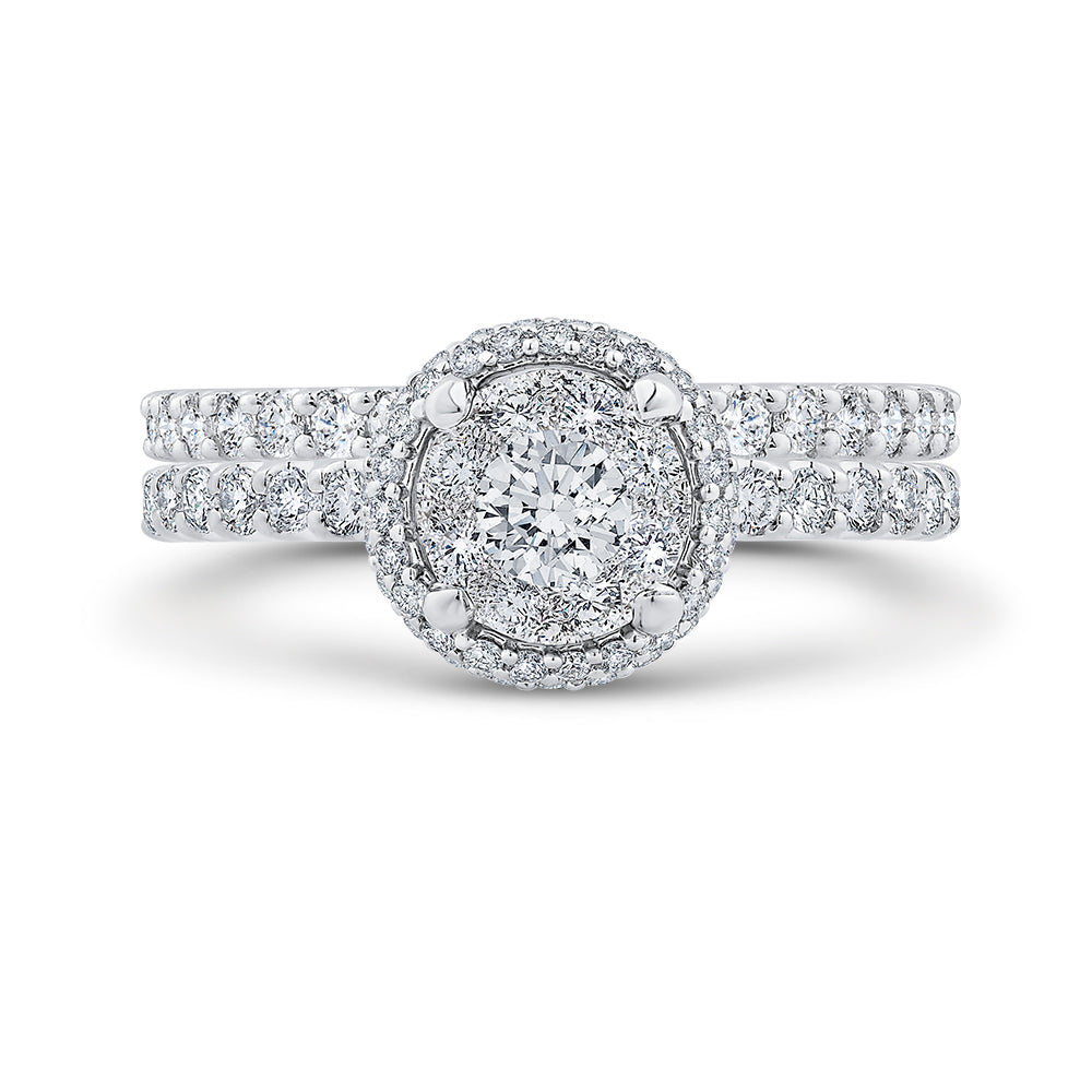 14K White Gold Round Cut Diamond Halo Engagement Ring