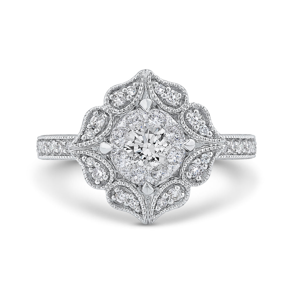14K White Gold Round Cut Diamond Flower Shape Engagement Ring