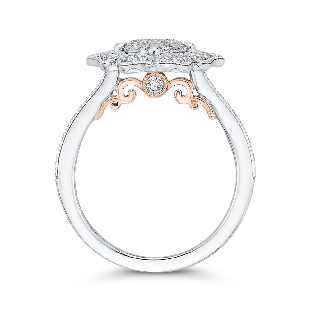 14K White Gold Round Cut Diamond Flower Shape Engagement Ring