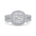 14K White Gold Round Diamond Double Halo Engagement Ring with Blue Sapphire