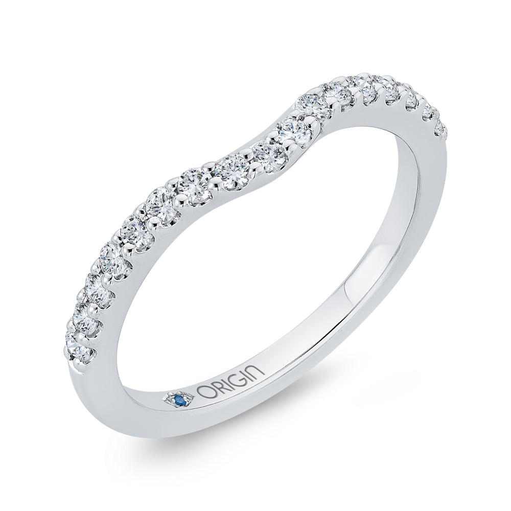 Round Diamond Half-Eternity Contour Wedding Band In 14K White Gold