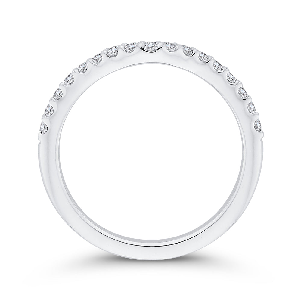 Round Diamond Half-Eternity Contour Wedding Band In 14K White Gold