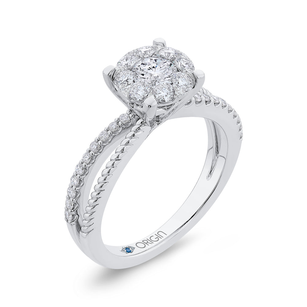Round Cut Diamond Engagement Ring In 14K White Gold