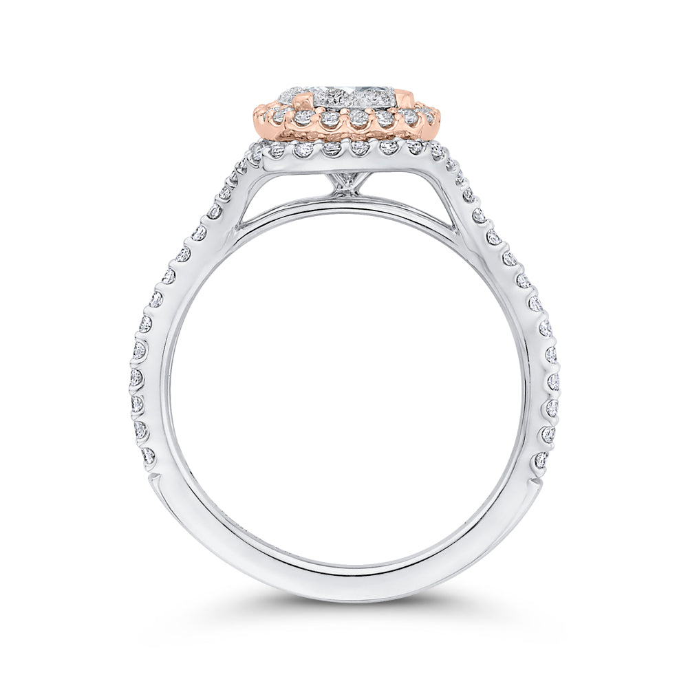 14K Two-Tone Gold Round Diamond Halo Engagement Ring with Split Shank