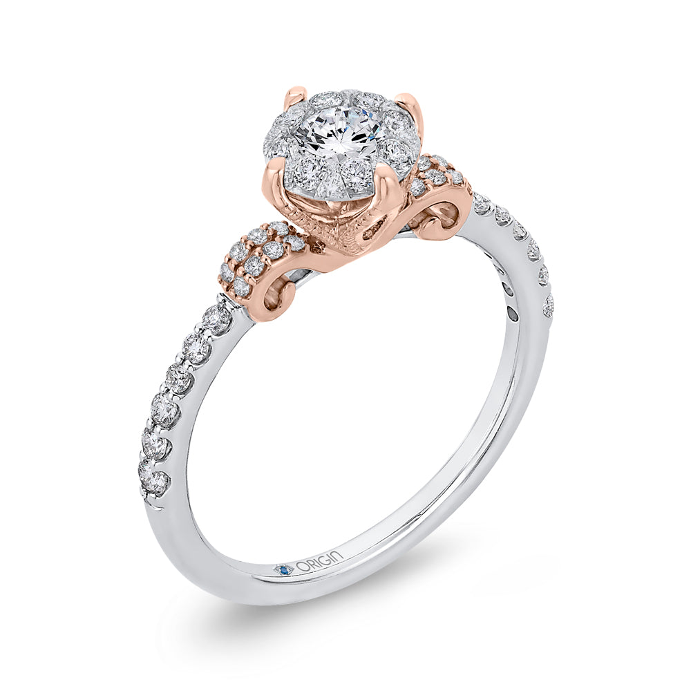 14K Two-Tone Gold Round Diamond Engagement Ring