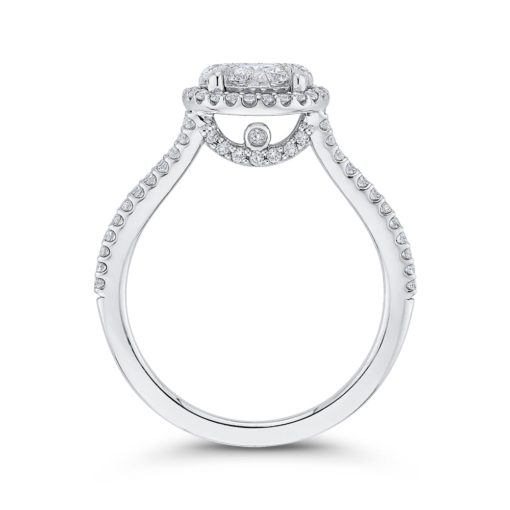 14K White Gold Round Diamond Halo Engagement Ring with Split Shank