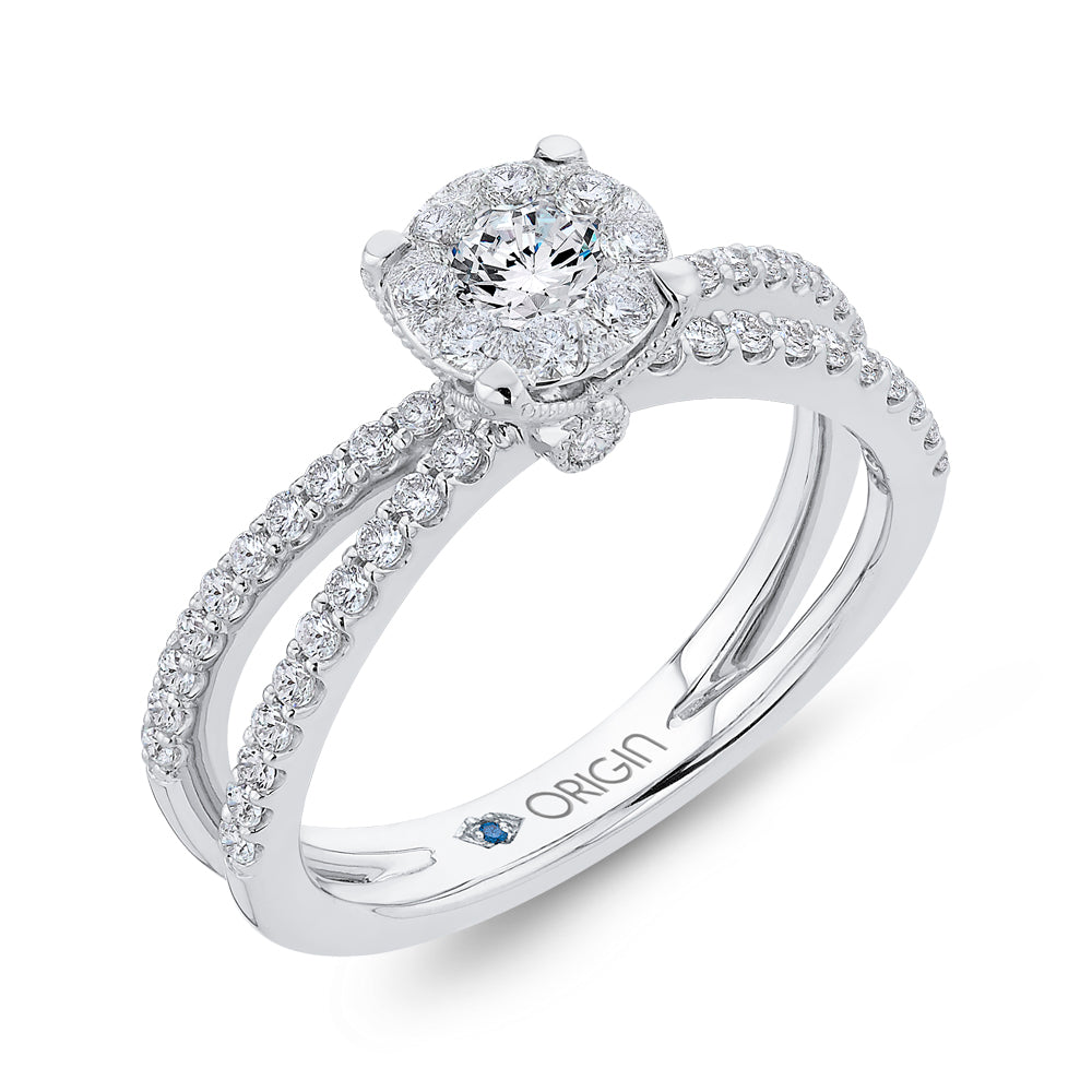 14K White Gold Round Diamond Crossover Criss-Cross Engagement Ring