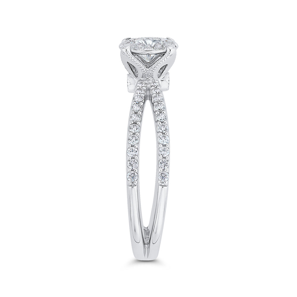 14K White Gold Round Diamond Crossover Criss-Cross Engagement Ring