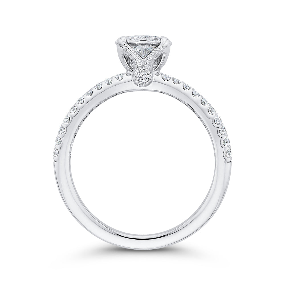 14K White Gold Round Diamond Crossover Criss-Cross Engagement Ring