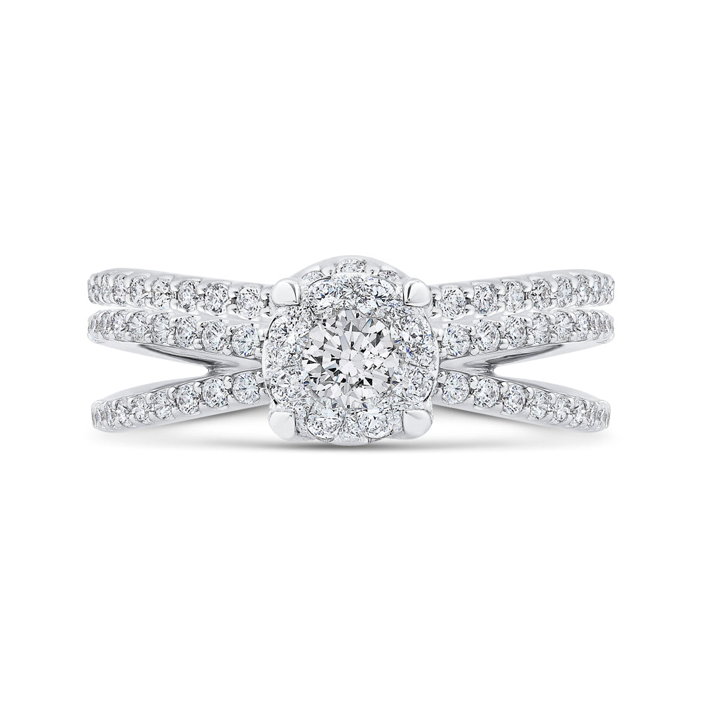 14K White Gold Round Diamond Crossover Criss-Cross Engagement Ring