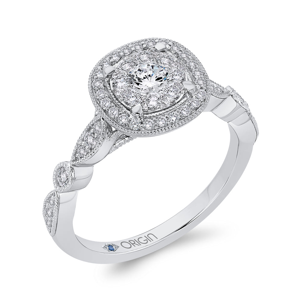 14K White Gold Round Diamond Halo Engagement Ring