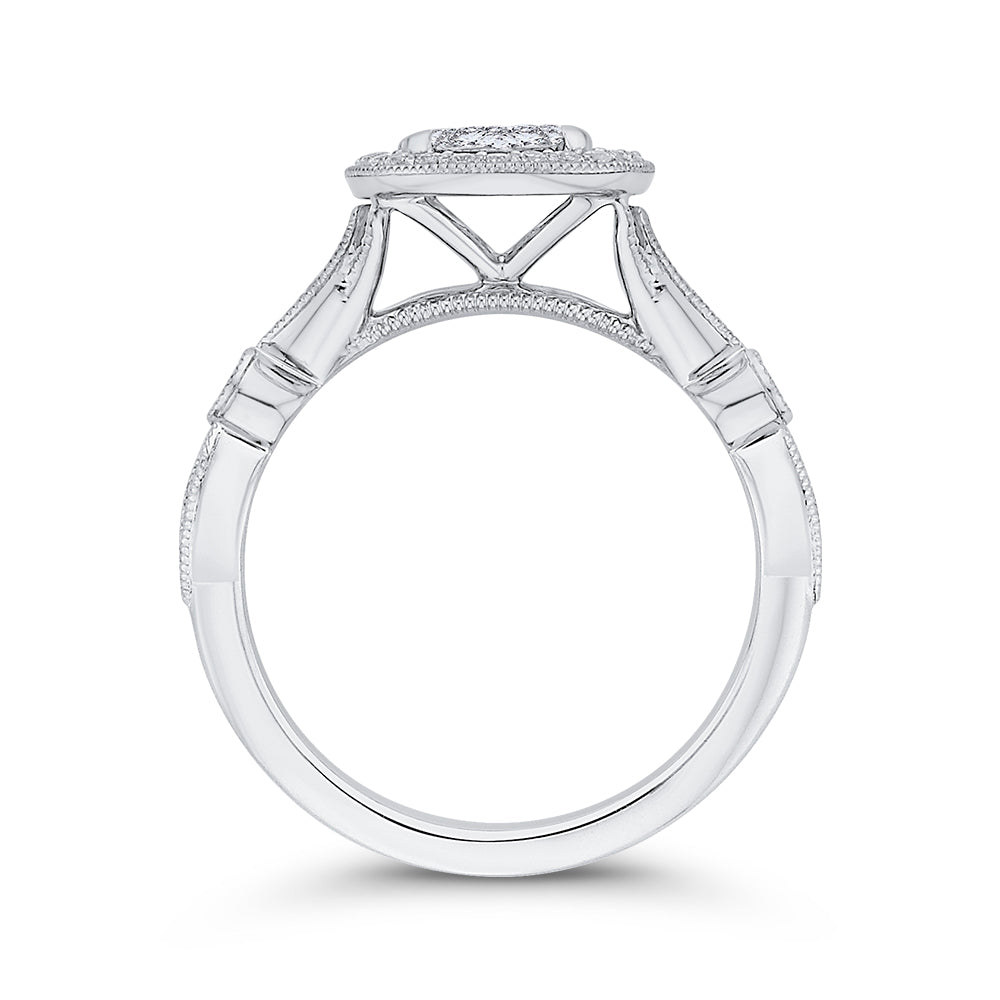 14K White Gold Round Diamond Halo Engagement Ring