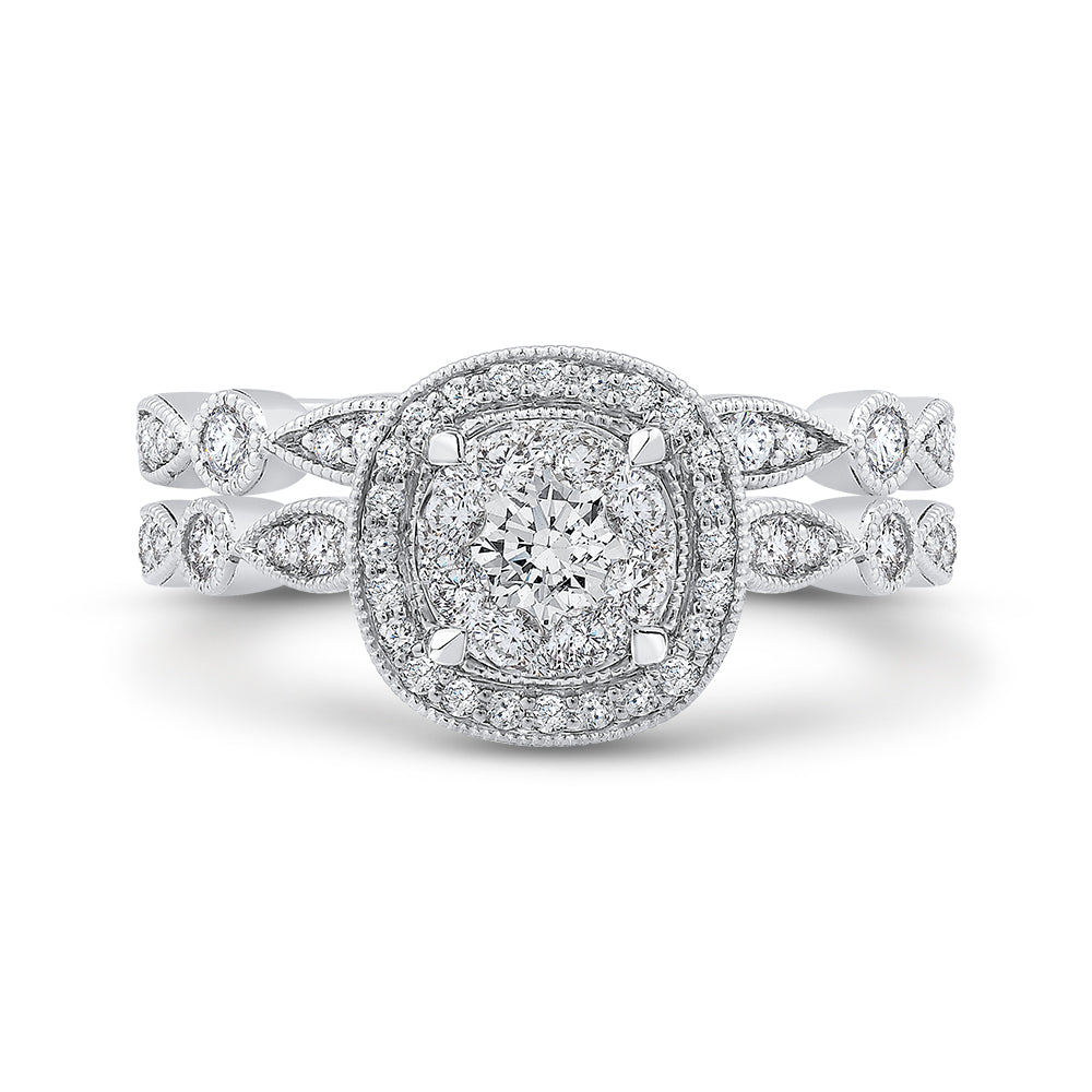 14K White Gold Round Diamond Halo Engagement Ring