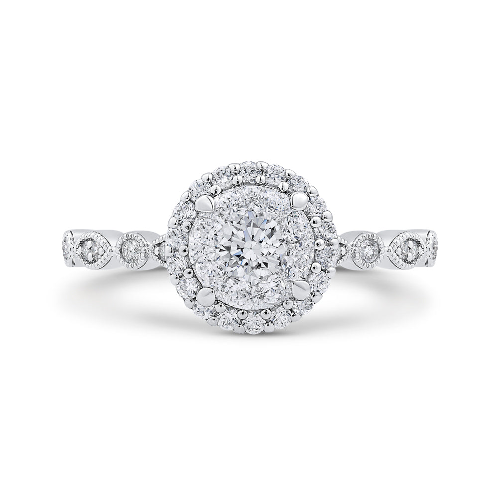 14K White Gold Round Diamond Halo Engagement Ring