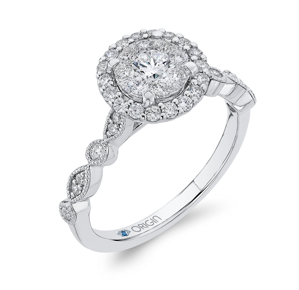 14K White Gold Round Diamond Halo Engagement Ring