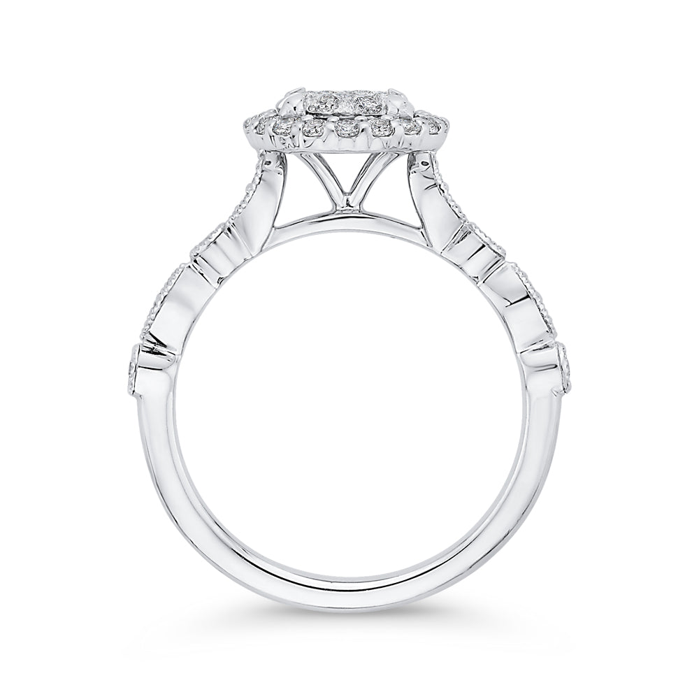 14K White Gold Round Diamond Halo Engagement Ring