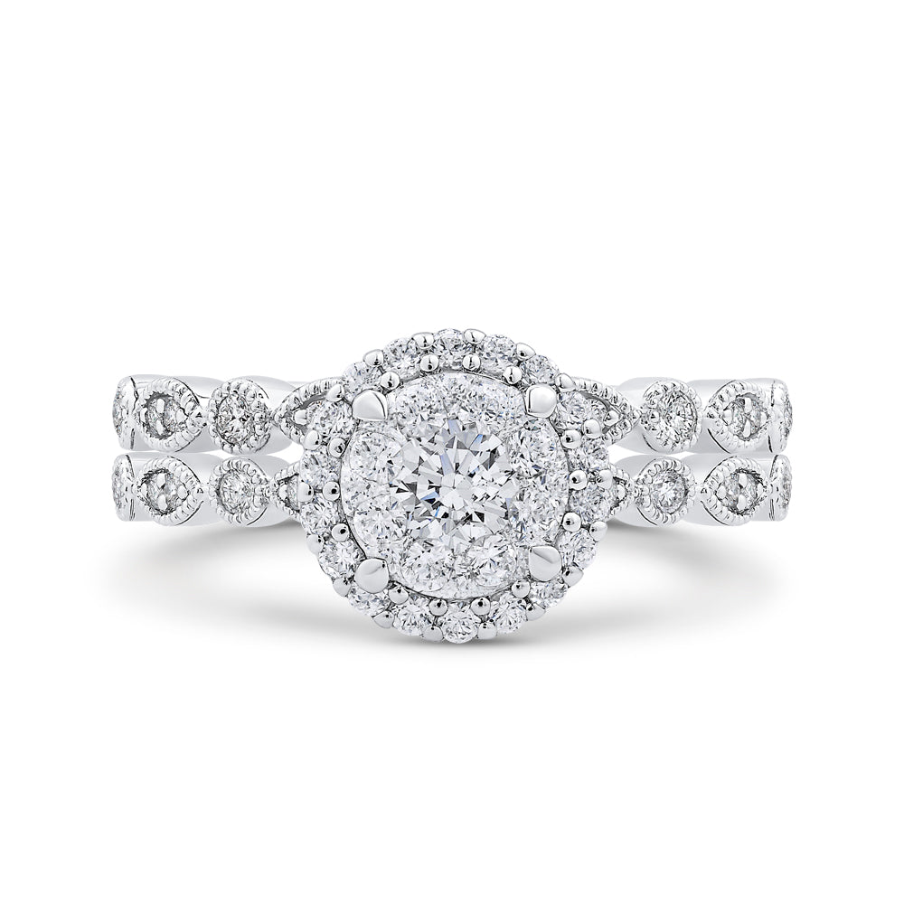 14K White Gold Round Diamond Halo Engagement Ring