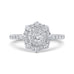 Round Cut Diamond Flower Halo Engagement Ring In 14K White Gold