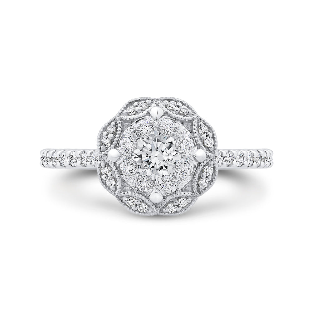 Round Cut Diamond Flower Engagement Ring In 14K White Gold
