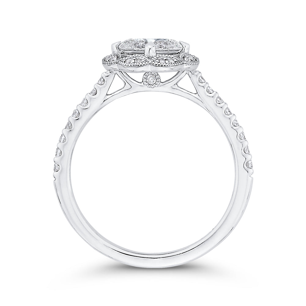 Round Cut Diamond Flower Engagement Ring In 14K White Gold