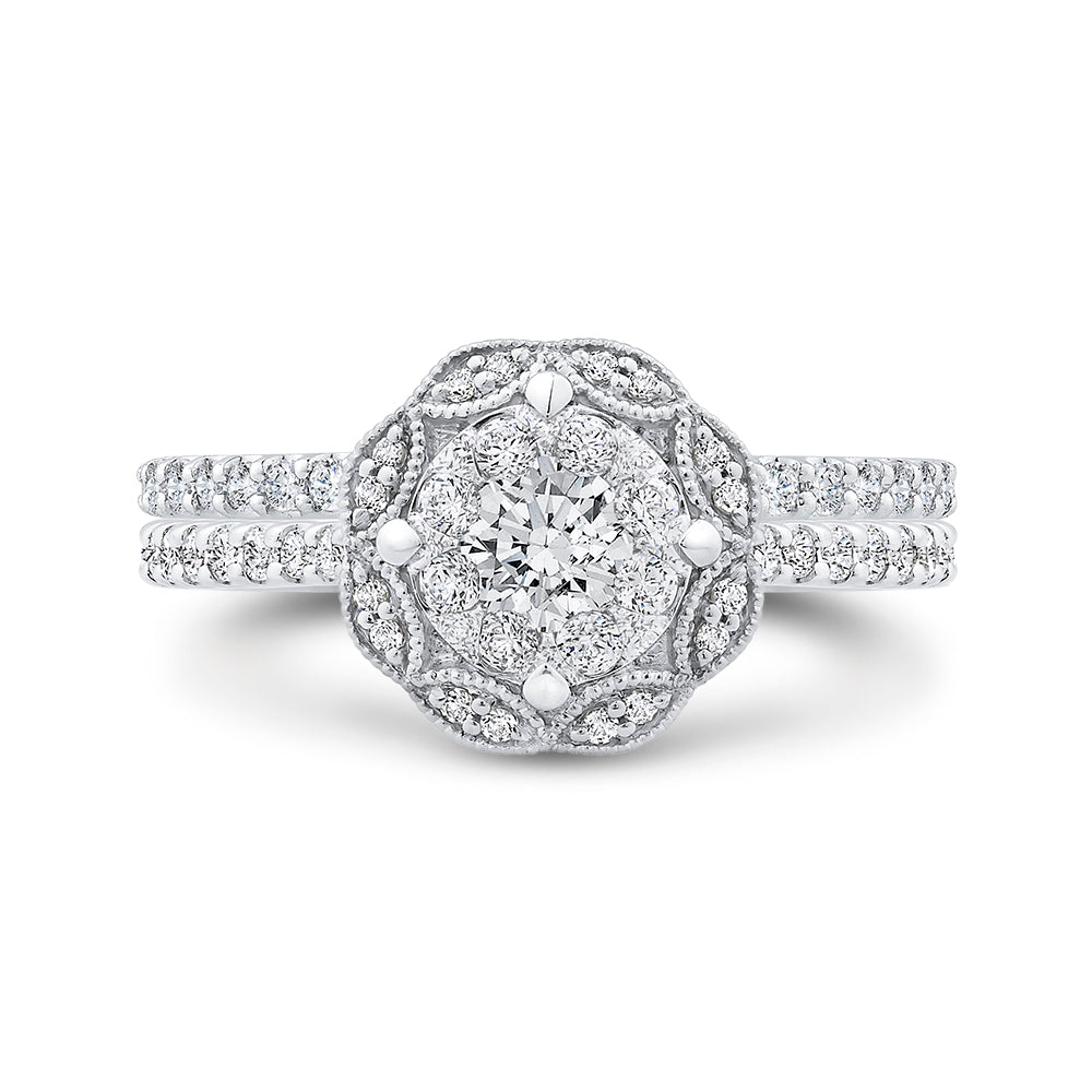 Round Cut Diamond Flower Engagement Ring In 14K White Gold