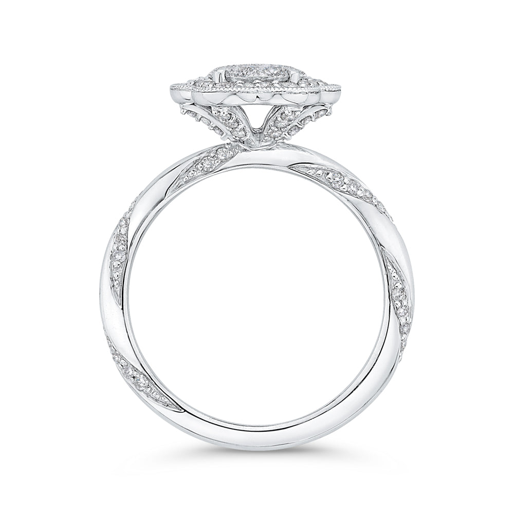Round Diamond Flower Style Engagement Ring In 14K White Gold
