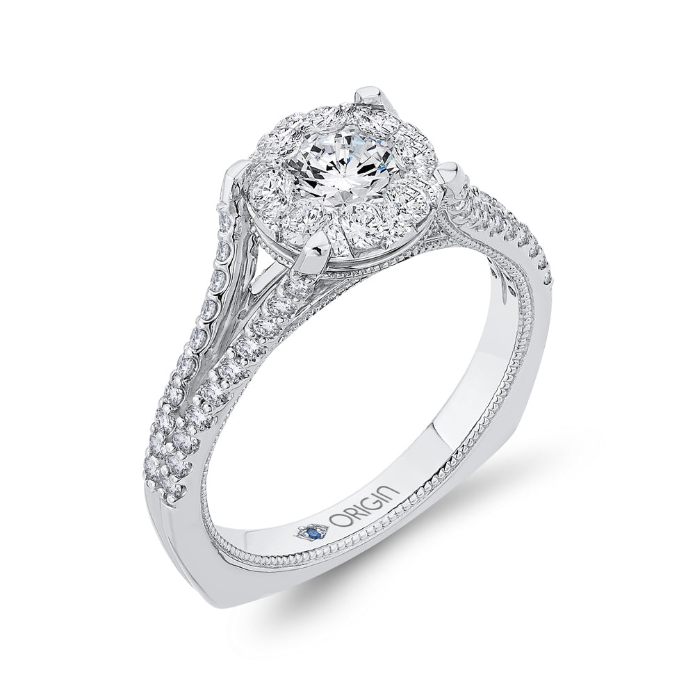 Round Diamond Engagement Ring In 14K White Gold with Split Shank