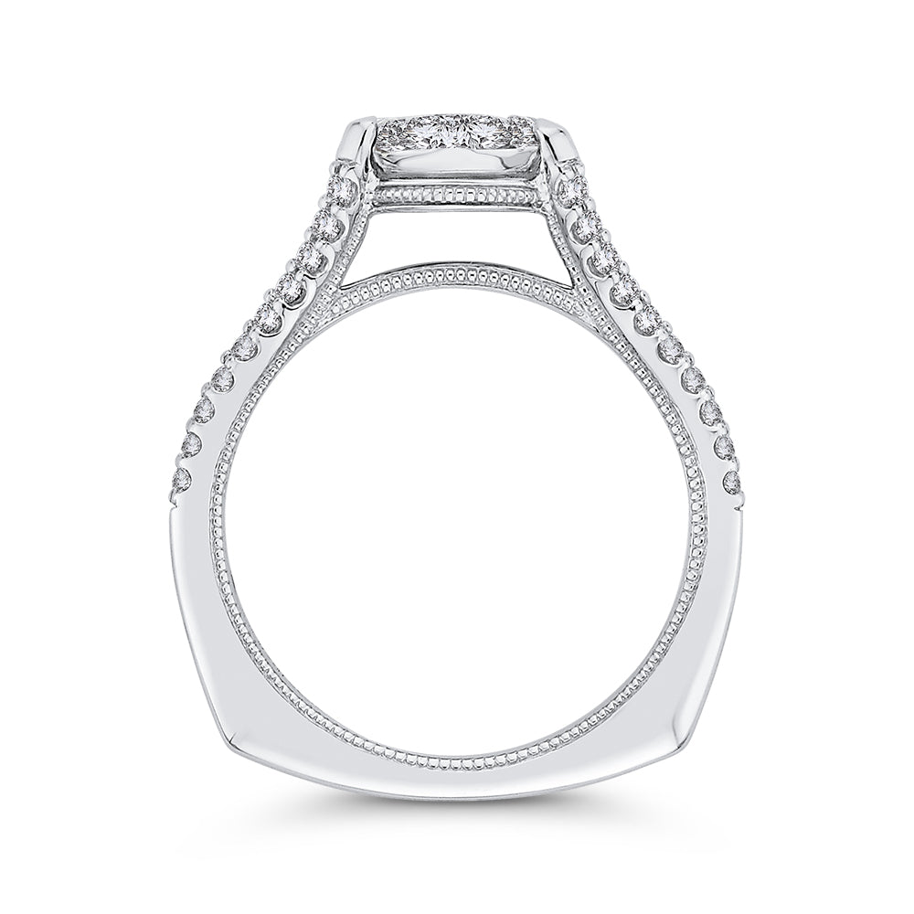 Round Diamond Engagement Ring In 14K White Gold with Split Shank