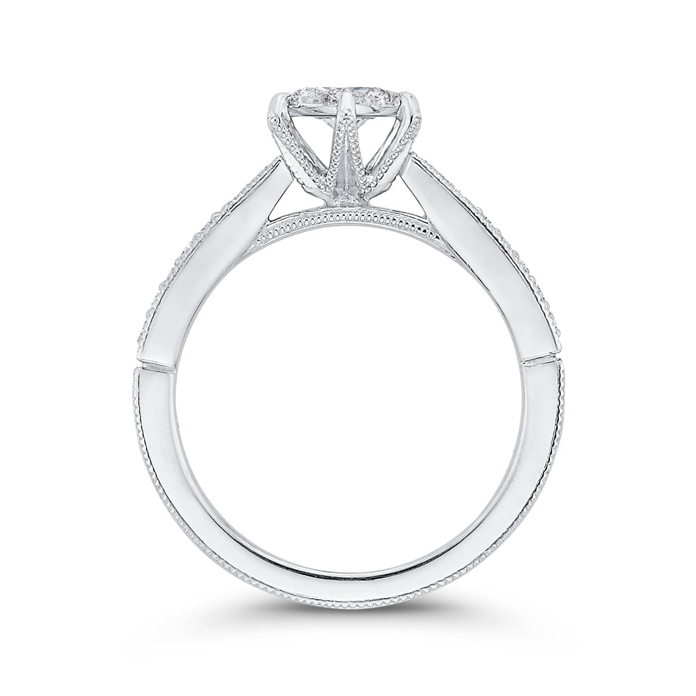 Round & Baguette Diamond Engagement Ring In 14K White Gold