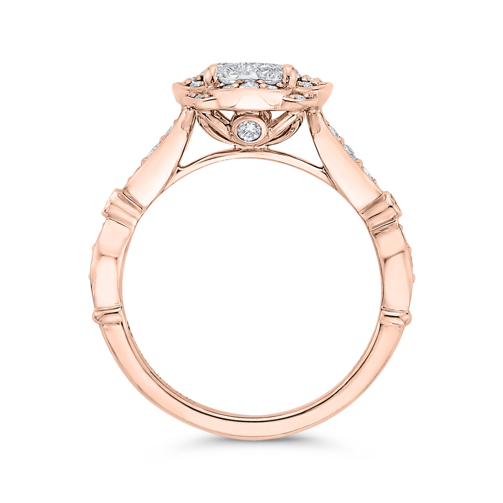 14K Two-Tone Gold Round Diamond Flower Engagement Ring