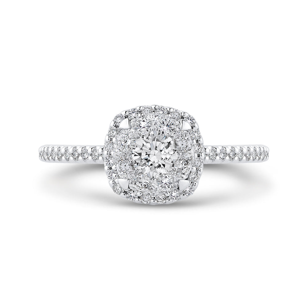 14K White Gold Round Diamond Halo Engagement Ring