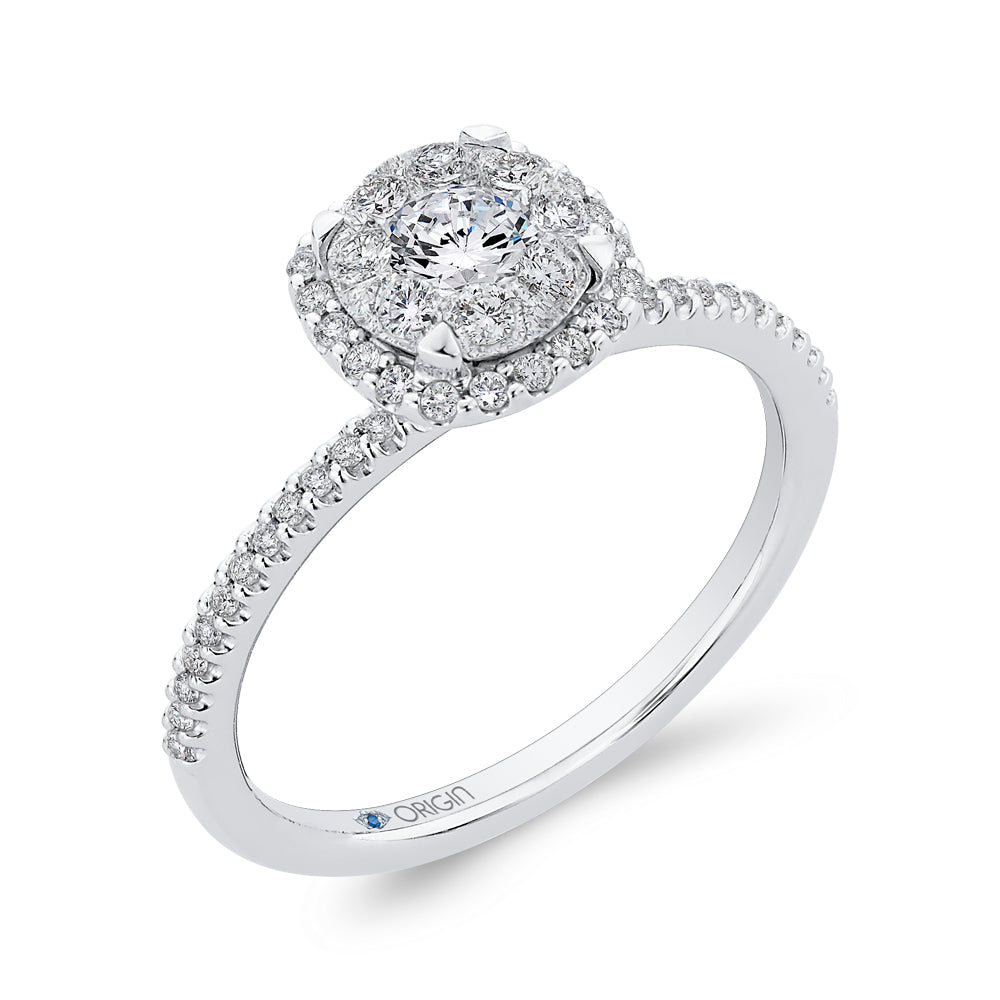14K White Gold Round Diamond Halo Engagement Ring