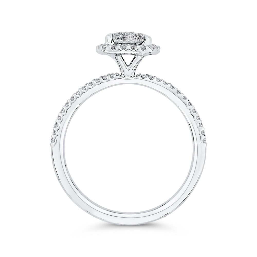 14K White Gold Round Diamond Halo Engagement Ring