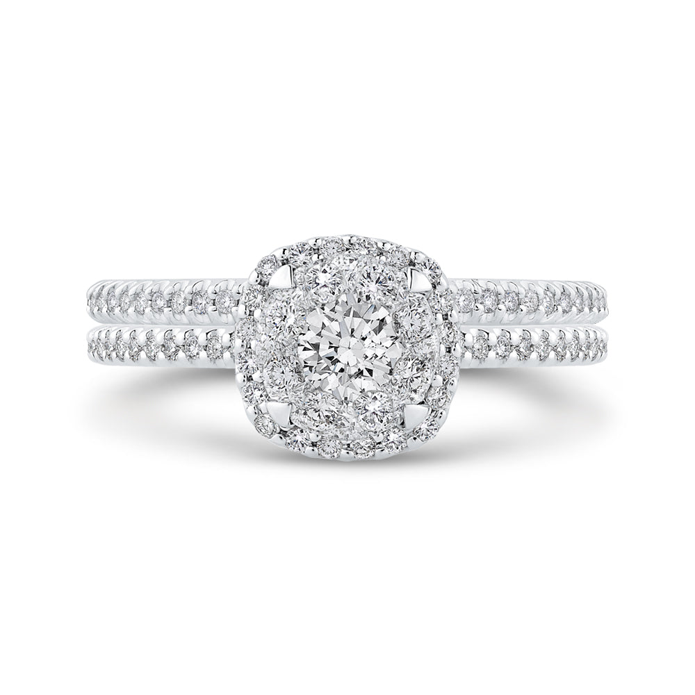 14K White Gold Round Diamond Halo Engagement Ring
