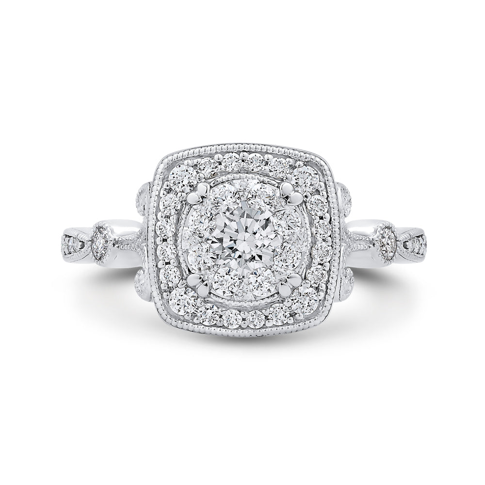 14K White Gold Round Diamond Halo Engagement Ring