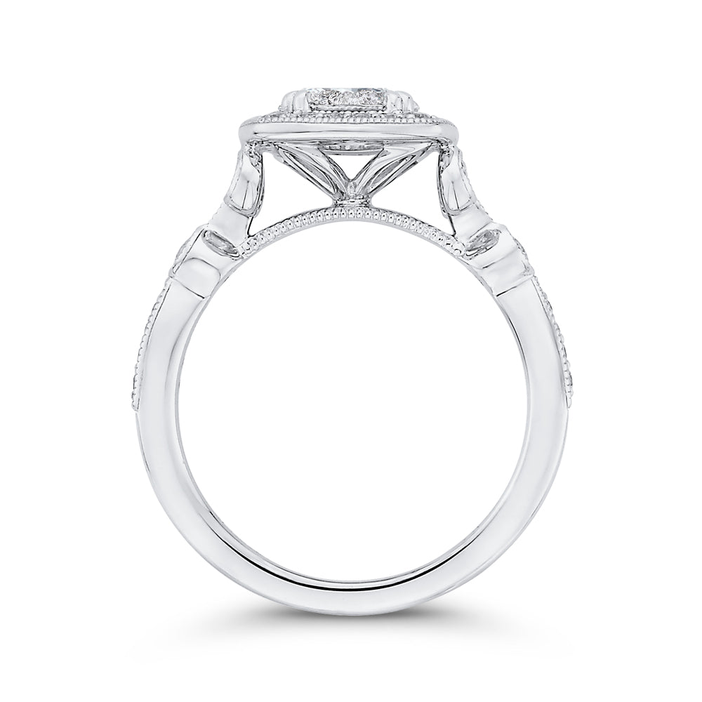 14K White Gold Round Diamond Halo Engagement Ring