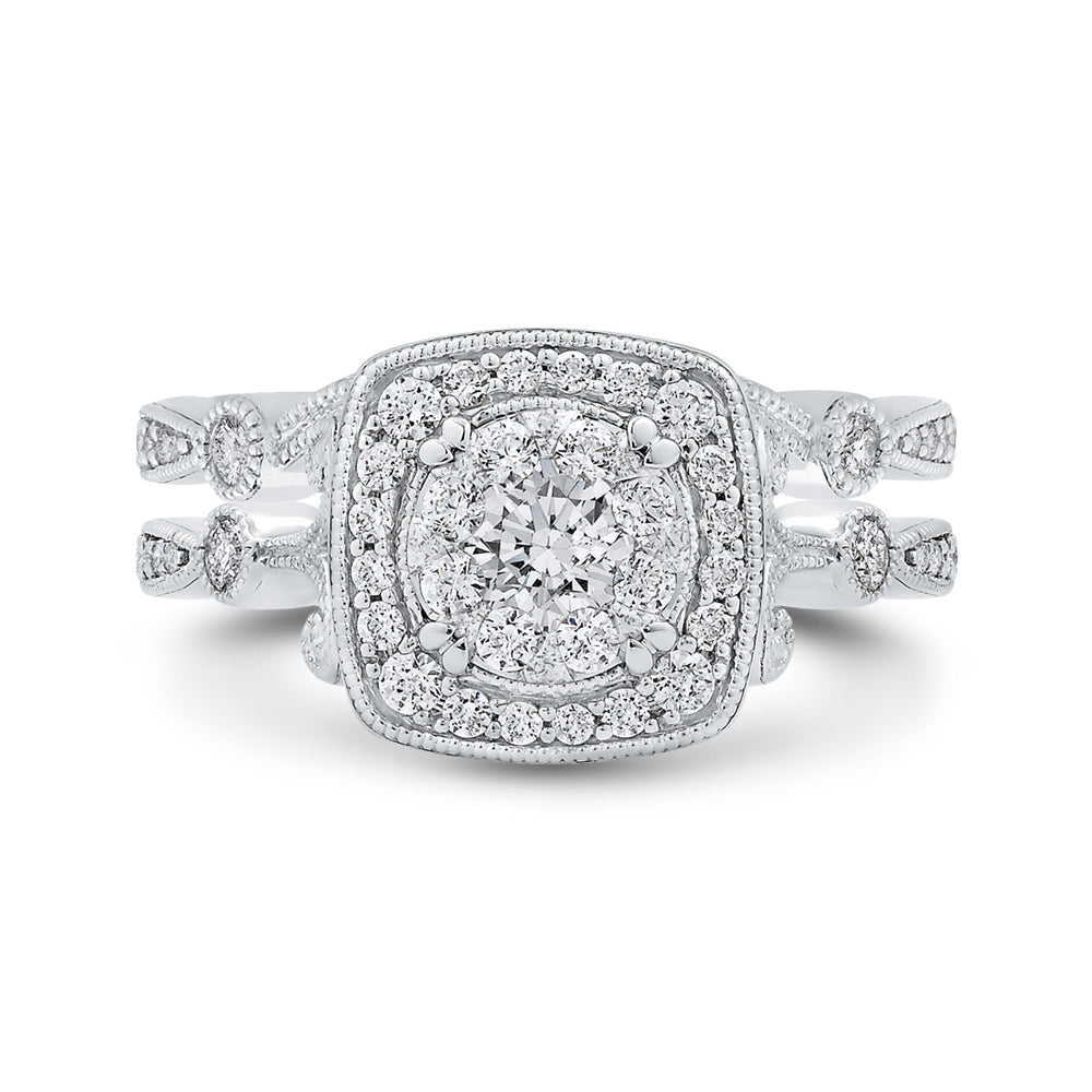 14K White Gold Round Diamond Halo Engagement Ring